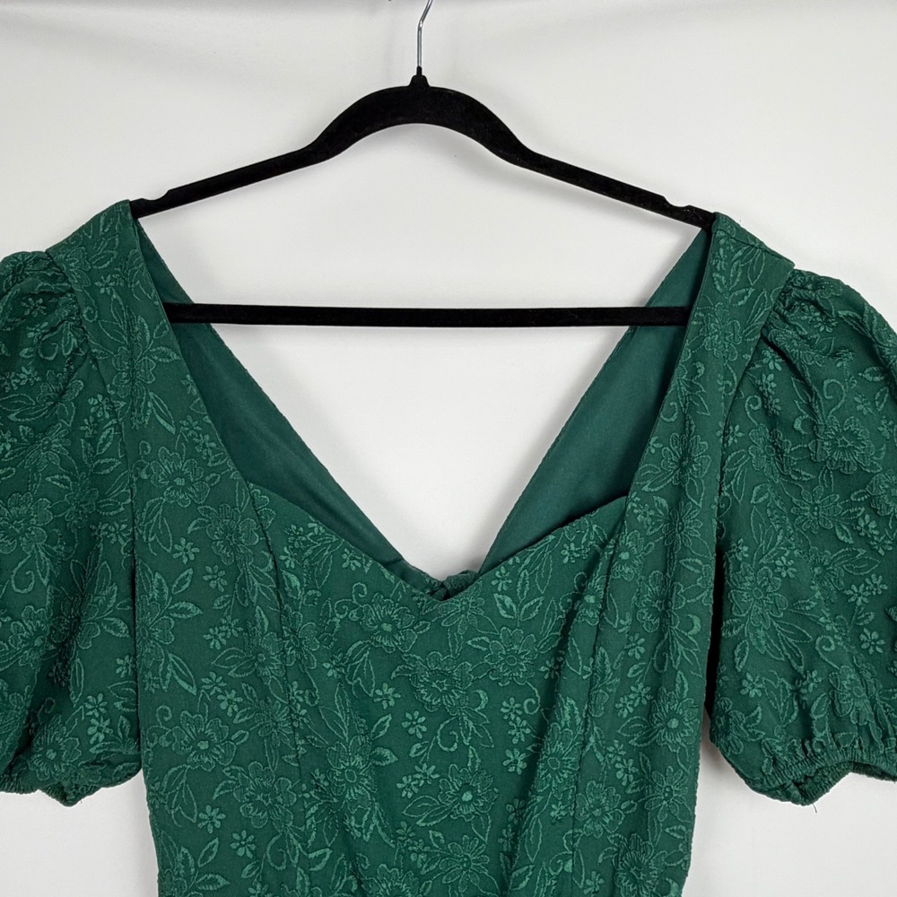 Altar State Emerald Green Floral Puff Sleeve Tie Back Cecelia Mini Dress Size XL - Picture 6 of 11